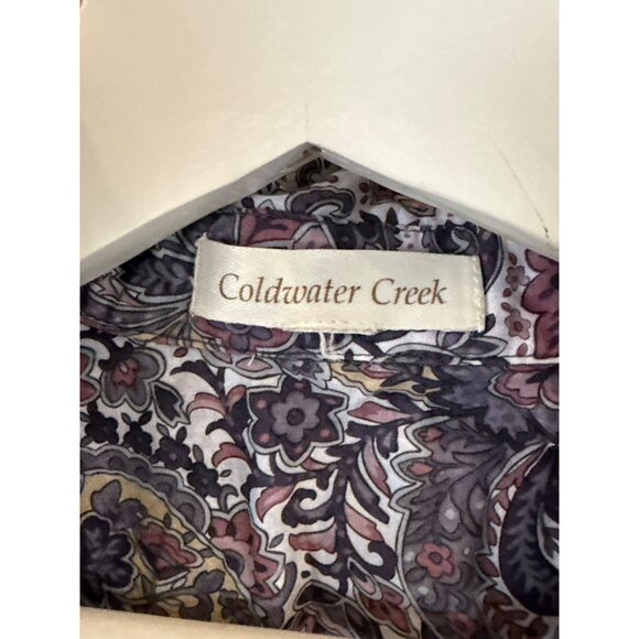 Coldwater Creek Paisley Floral Shirt Cotton Purple Yellow Long Sleeve Womens L - Picture 2 of 7